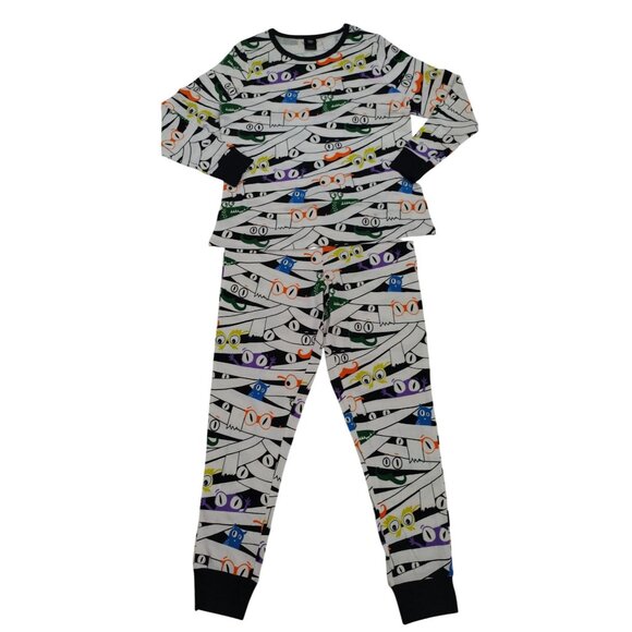 Hyde & Eek! Womens Halloween Mummy Print Pajama Set Cozy Sleepwear, Size L. - Picture 7 of 11